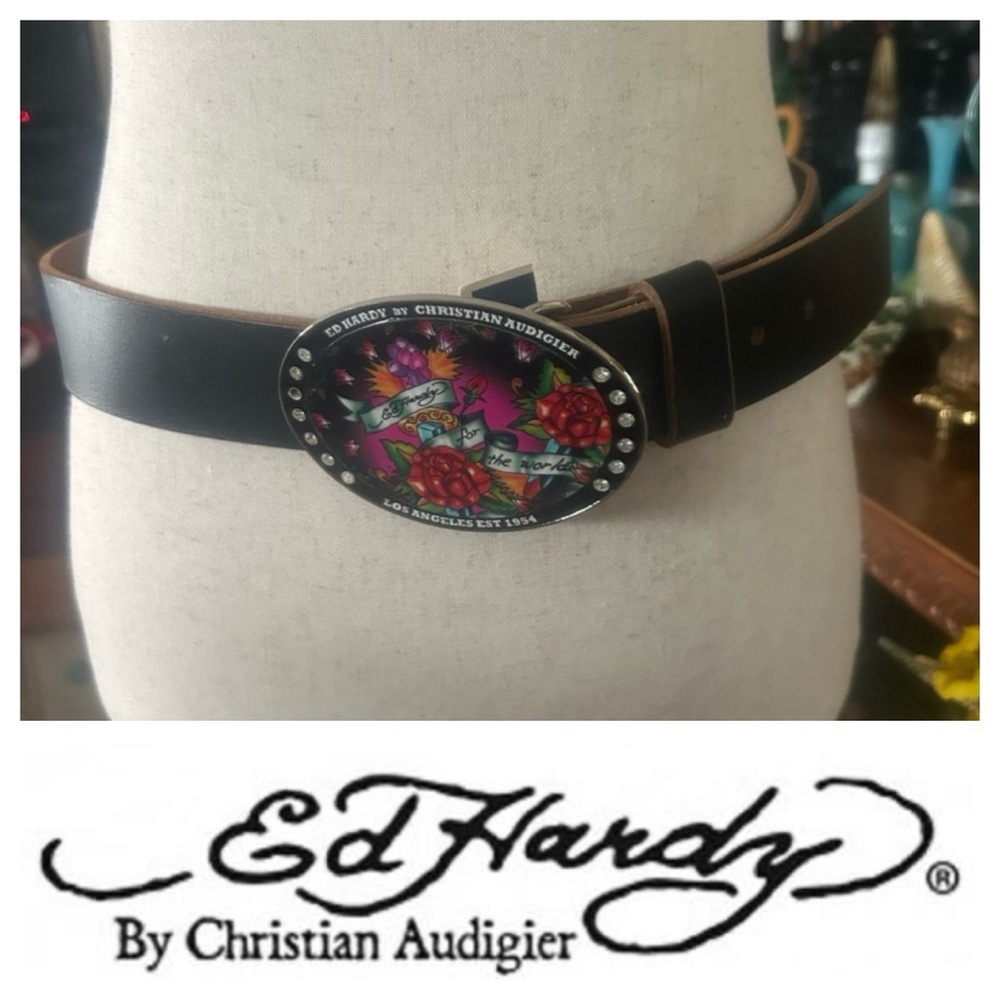 Black Leather Belt with Ornate Buckle